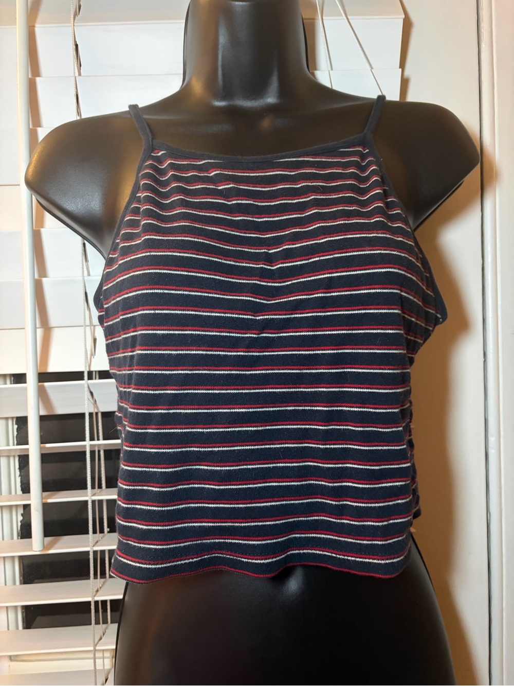 Brandy Melville Navy Crop Halter Tank with Red & White Stripes